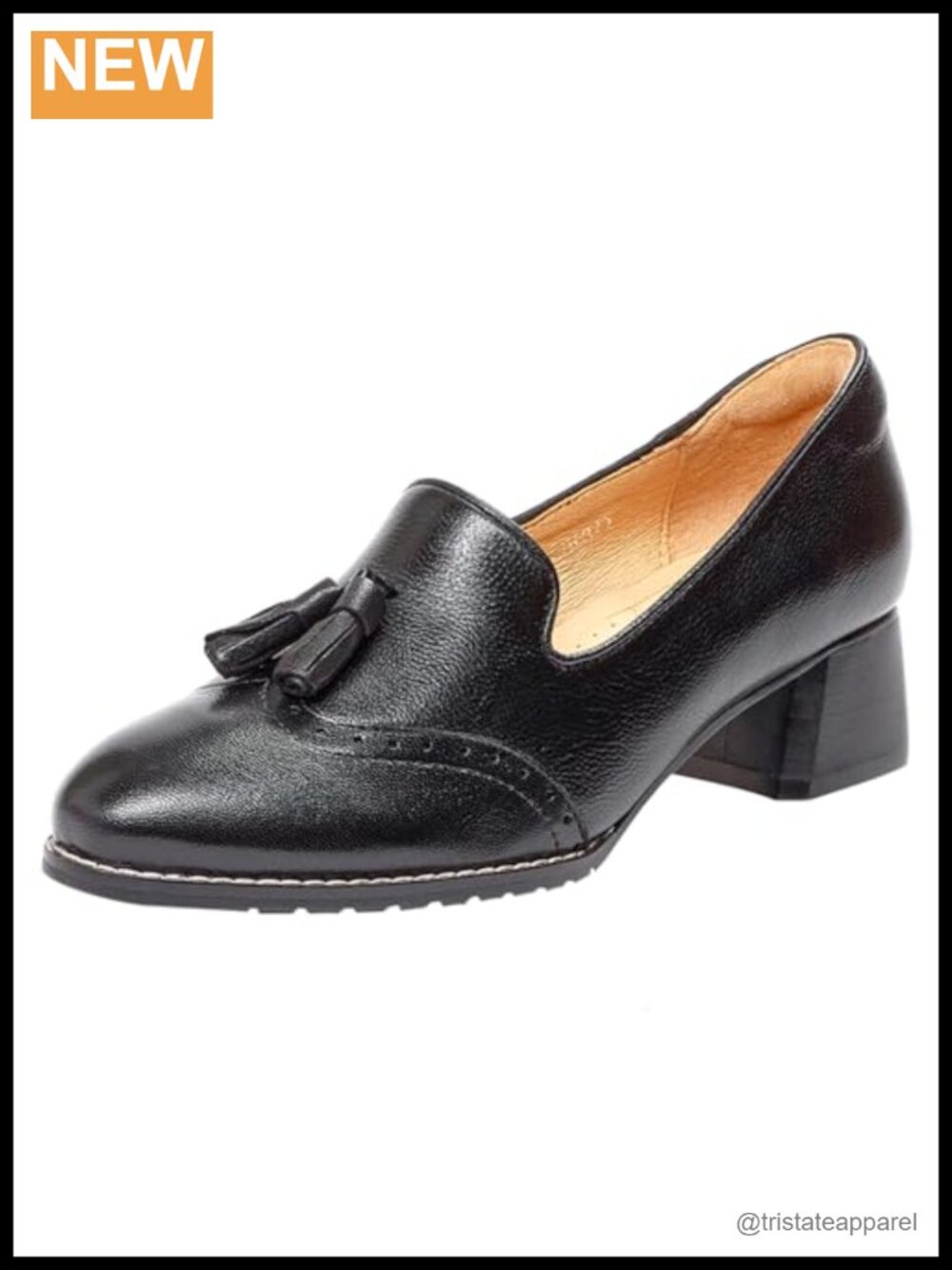 Sheepskin Leather Chunky Tassel Brogue Loafers Block Heel Dress Pumps